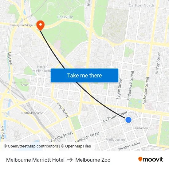 Melbourne Marriott Hotel to Melbourne Zoo map