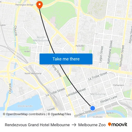 Rendezvous Grand Hotel Melbourne to Melbourne Zoo map