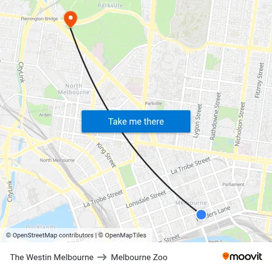 The Westin Melbourne to Melbourne Zoo map