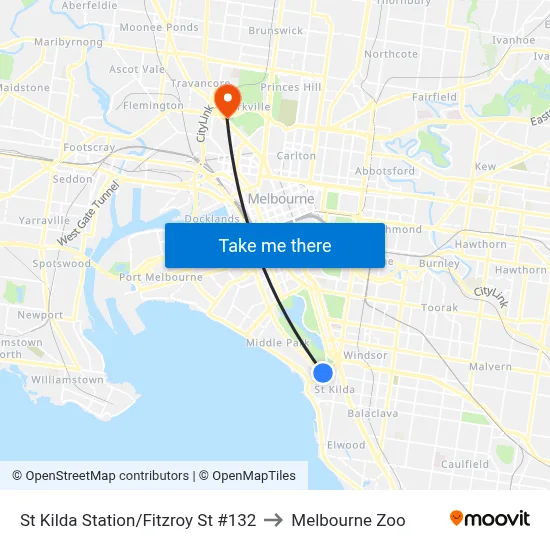 St Kilda Station/Fitzroy St #132 to Melbourne Zoo map