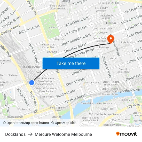 Docklands to Mercure Welcome Melbourne map