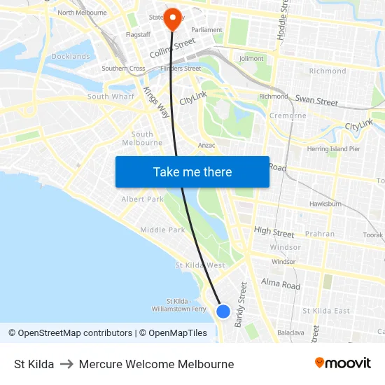 St Kilda to Mercure Welcome Melbourne map