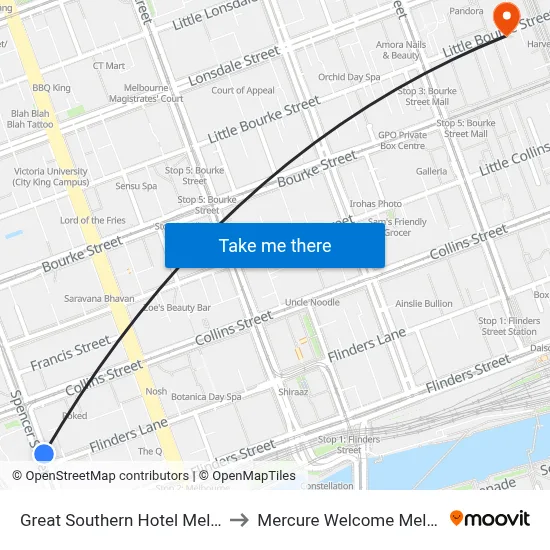 Great Southern Hotel Melbourne to Mercure Welcome Melbourne map
