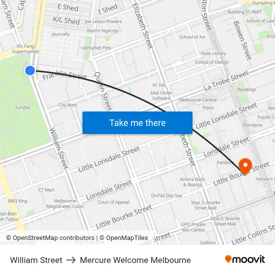 William Street to Mercure Welcome Melbourne map