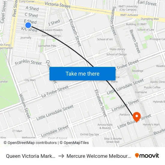 Queen Victoria Market to Mercure Welcome Melbourne map