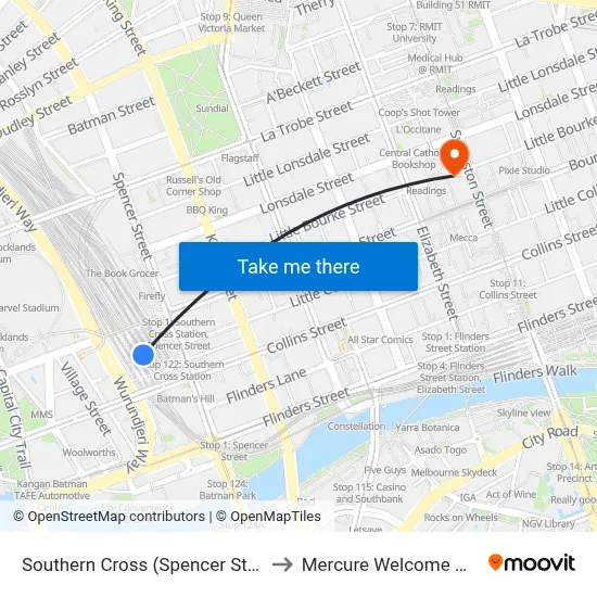 Southern Cross (Spencer Street) Station to Mercure Welcome Melbourne map