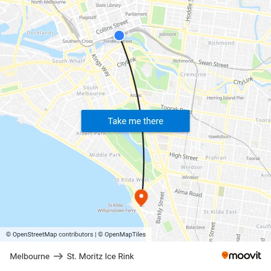 Melbourne to St. Moritz Ice Rink map