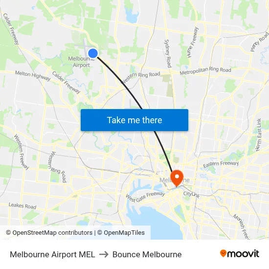 Melbourne Airport MEL to Bounce Melbourne map