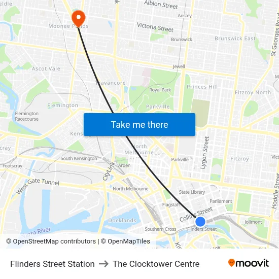 Flinders Street Station to The Clocktower Centre map