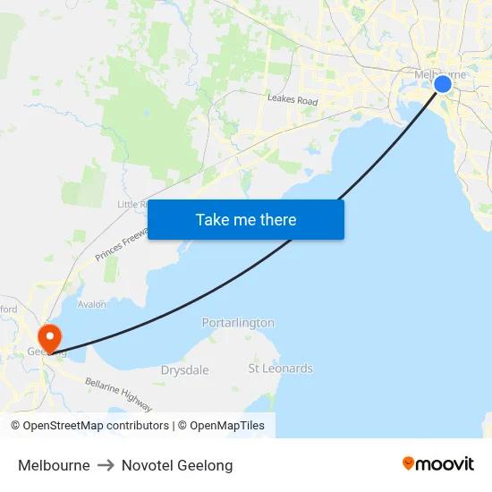 Melbourne to Novotel Geelong map