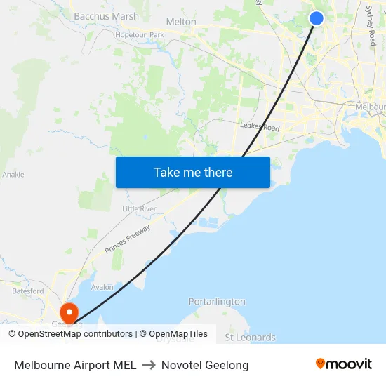 Melbourne Airport MEL to Novotel Geelong map
