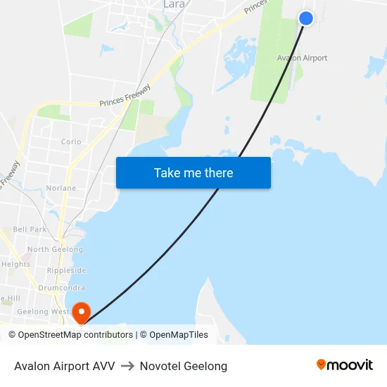 Avalon Airport AVV to Novotel Geelong map