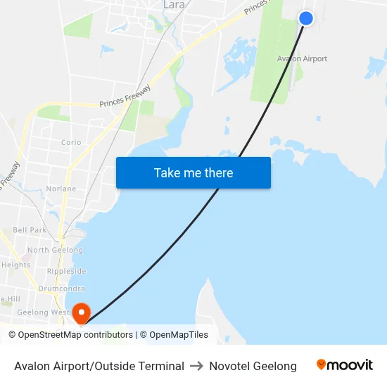 Avalon Airport/Outside Terminal to Novotel Geelong map