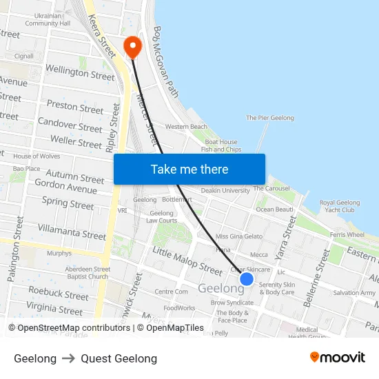 Geelong to Quest Geelong map