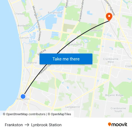 Frankston to Lynbrook Station map