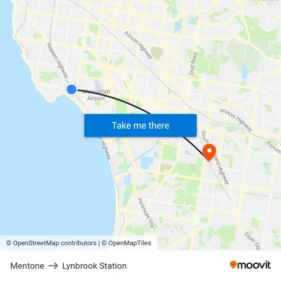 Mentone to Lynbrook Station map