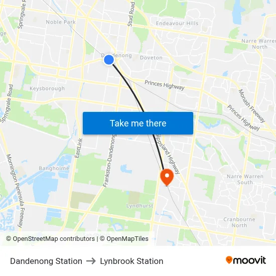 Dandenong Station to Lynbrook Station map