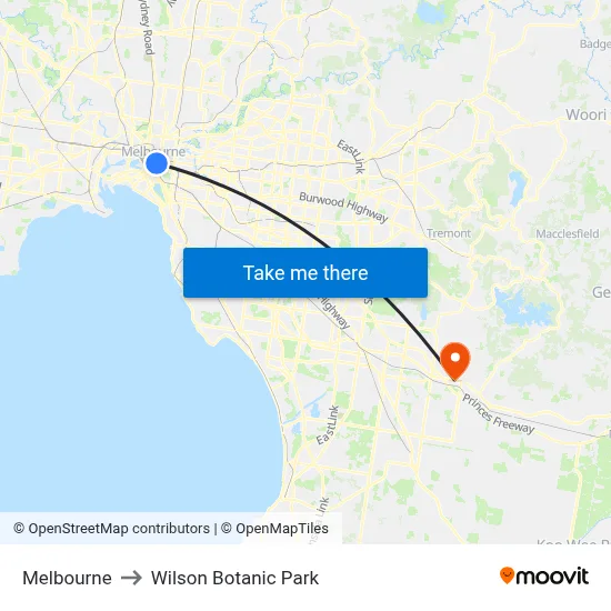 Melbourne to Wilson Botanic Park map