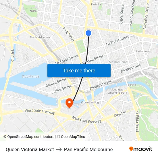 Queen Victoria Market to Pan Pacific Melbourne map
