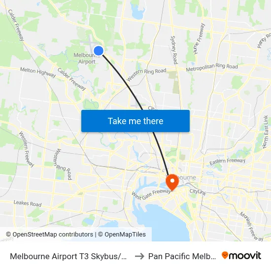 Melbourne Airport T3 Skybus/Arrival Dr to Pan Pacific Melbourne map