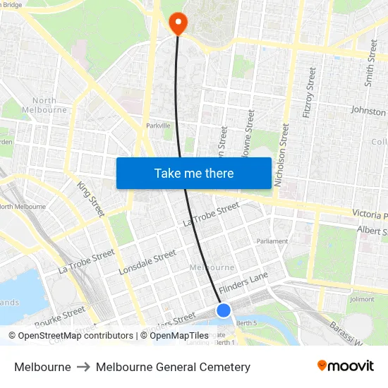 Melbourne to Melbourne General Cemetery map