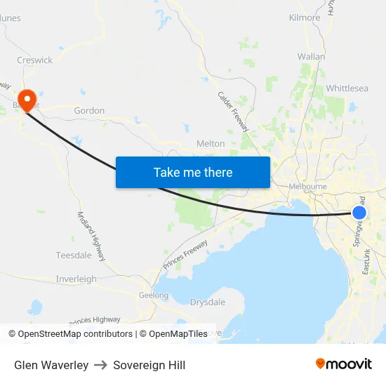 Glen Waverley to Sovereign Hill map