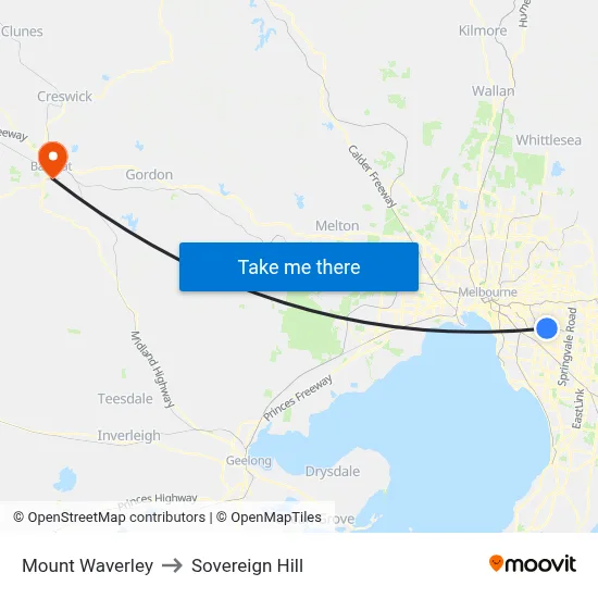 Mount Waverley to Sovereign Hill map