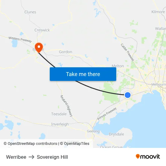 Werribee to Sovereign Hill map
