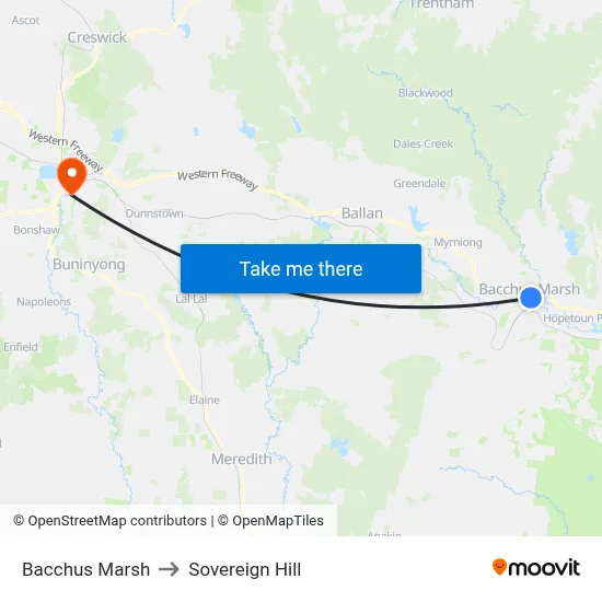 Bacchus Marsh to Sovereign Hill map