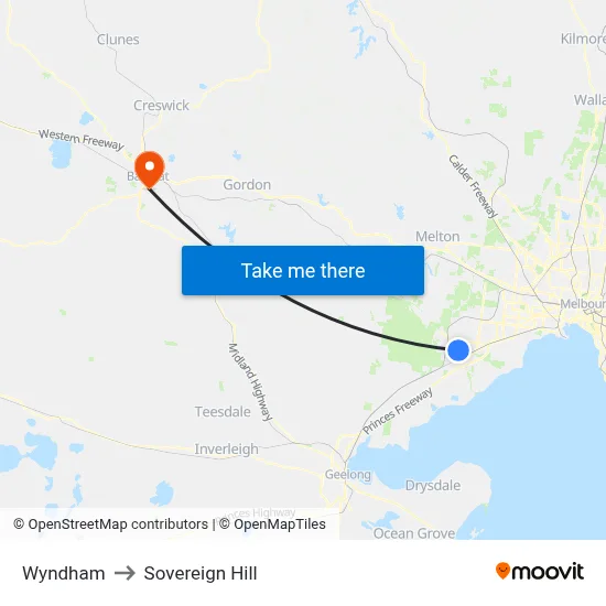 Wyndham to Sovereign Hill map