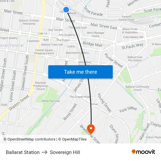 Ballarat Station to Sovereign Hill map