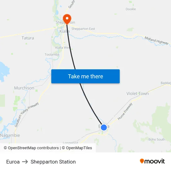 Euroa to Shepparton Station map