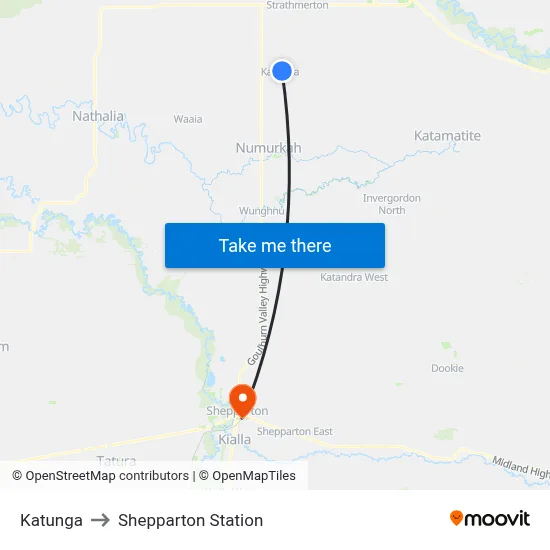 Katunga to Shepparton Station map