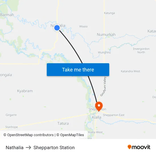Nathalia to Shepparton Station map