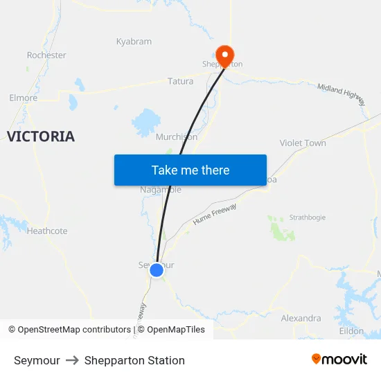 Seymour to Shepparton Station map