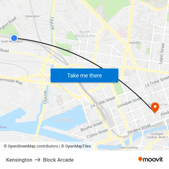 Kensington to Block Arcade map