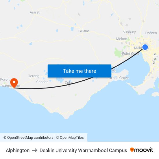 Alphington to Deakin University Warrnambool Campus map