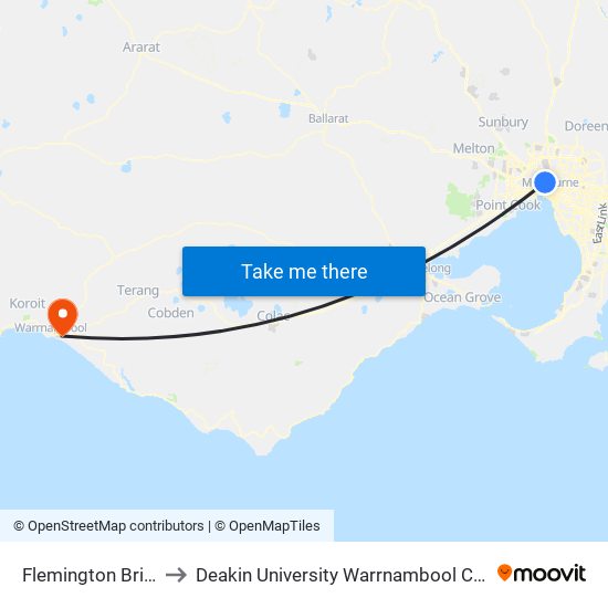 Flemington Bridge to Deakin University Warrnambool Campus map