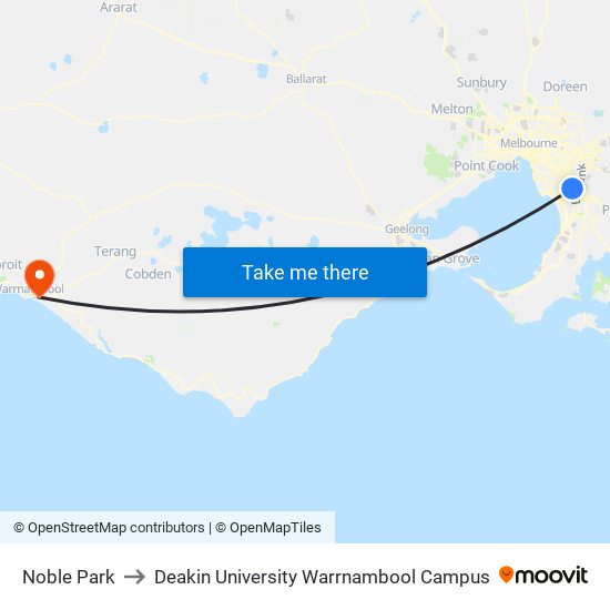 Noble Park to Deakin University Warrnambool Campus map