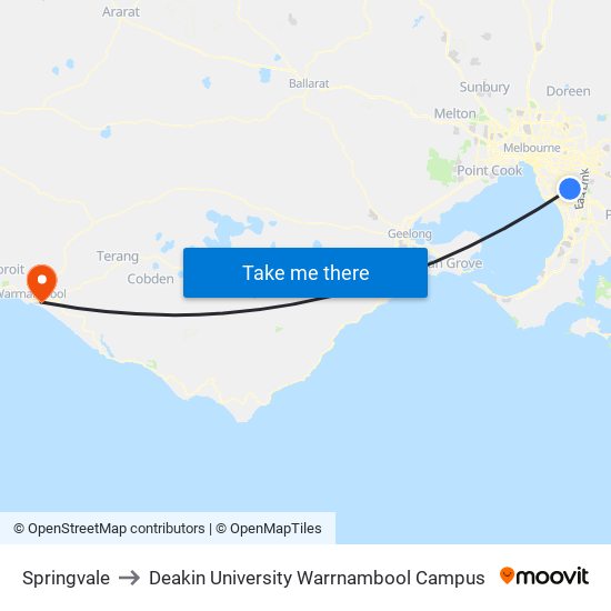 Springvale to Deakin University Warrnambool Campus map