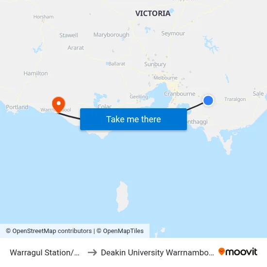 Warragul Station/Alfred St to Deakin University Warrnambool Campus map