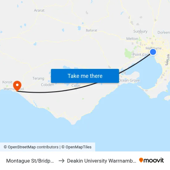 Montague St/Bridport St #28 to Deakin University Warrnambool Campus map