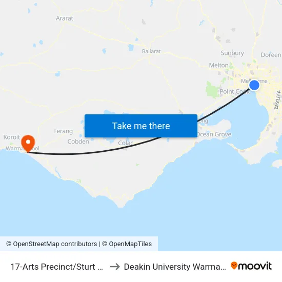Arts Precinct/Sturt St #17 to Deakin University Warrnambool Campus map