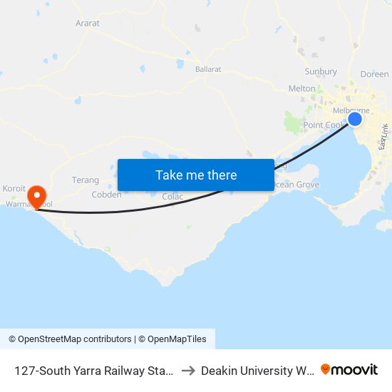 127-South Yarra Railway Station/Toorak Rd (South Yarra) to Deakin University Warrnambool Campus map