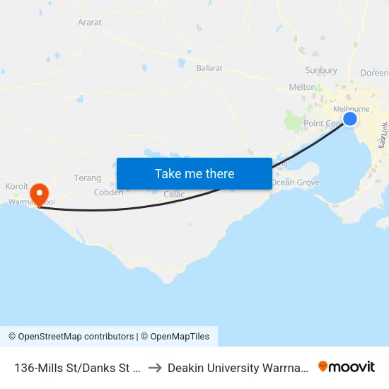 Mills St/Danks St #136 to Deakin University Warrnambool Campus map