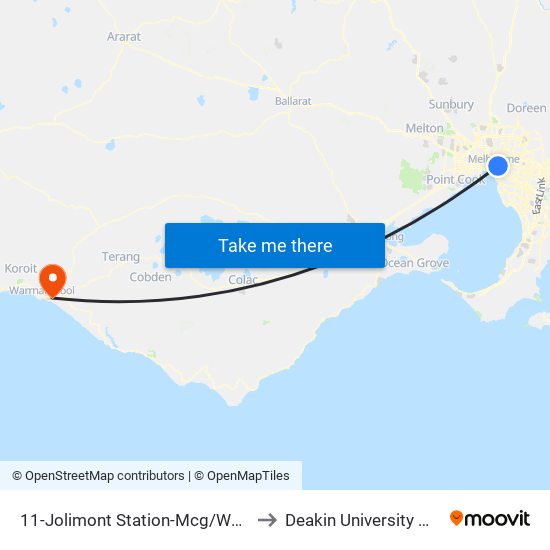 11-Jolimont Station-Mcg/Wellington Pde (East Melbourne) to Deakin University Warrnambool Campus map