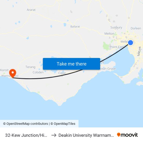 32-Kew Junction/High St (Kew) to Deakin University Warrnambool Campus map