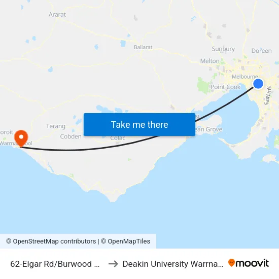 Elgar Rd/Burwood Hwy #62 to Deakin University Warrnambool Campus map