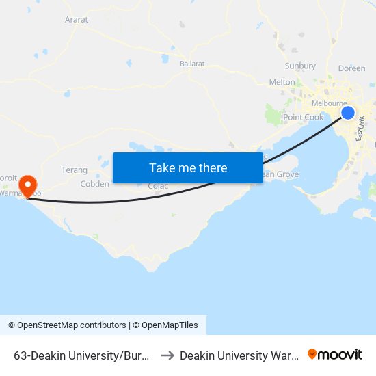 63-Deakin University/Burwood Hwy (Burwood) to Deakin University Warrnambool Campus map