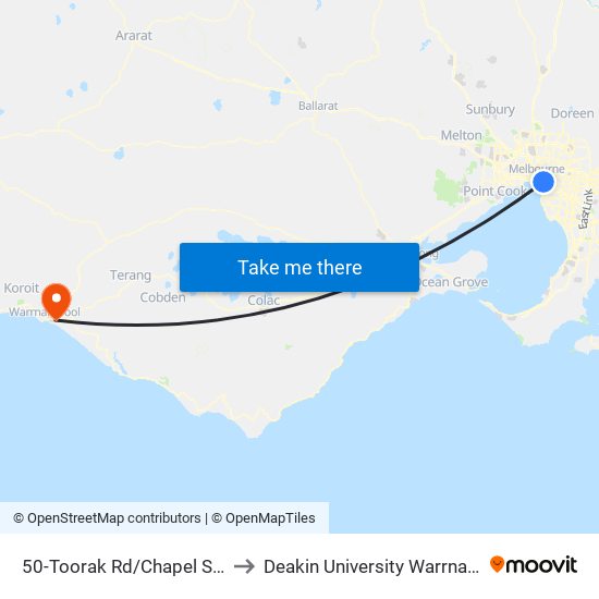 50-Toorak Rd/Chapel St (South Yarra) to Deakin University Warrnambool Campus map